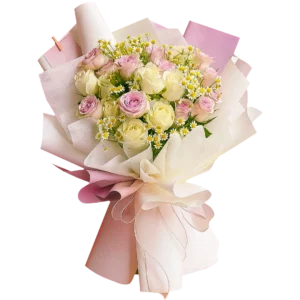 دسته گل رز و بابونه